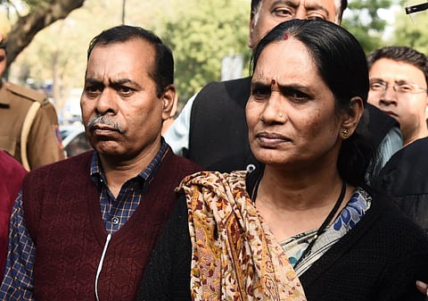 Nirbhaya's parents coming out of Delhi High Court. (Photo| Parveen Negi, EPS)
