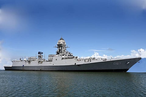 P15B stealth guided missile destroyer. (Photo | Twitter, @rajnathsingh)