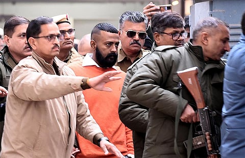 Sukesh Chandrashekhar leaves from Patiala House Court in Delhi. (Photo | Parveen Negi, EPS)