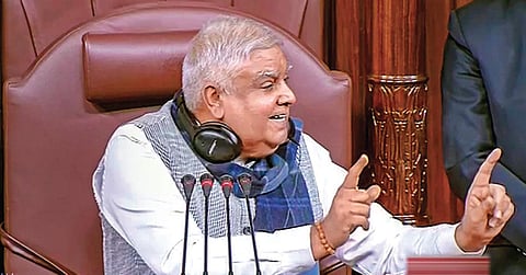 Rajya Sabha Chairman Jagdeep Dhankhar conducts proceedings in the House. (Photo | PTI)