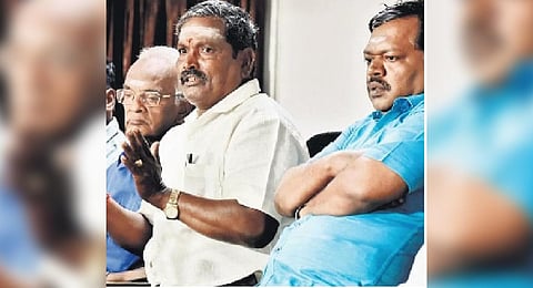 BAPASI joint secretary, S Subramanian, secretary, SK Murugan, and president, S Vairavan, at the press meet | P JAWAHAR