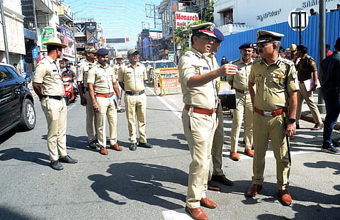 City Police Commissioner CH Pratap Reddy inspects Brigade Road on Wednesday. (Photo | Shashidhar Byrappa, EPS)