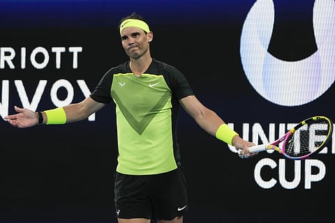 Spain's Rafael Nadal reacts after losing a point. (Photo | AP)