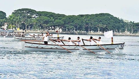 Navy sailors participate in the pulling regatta organised by the Southern Naval Command in Kochi. (File photo)