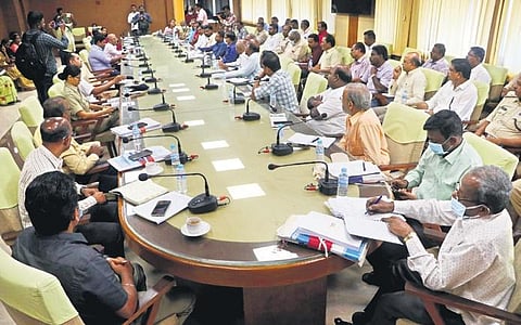 A consultation meeting to prepare for Cyclone Mandous being held under the leadership of Collector E Vallavan and Chief Secretary Raju on Tuesday | Sriram R