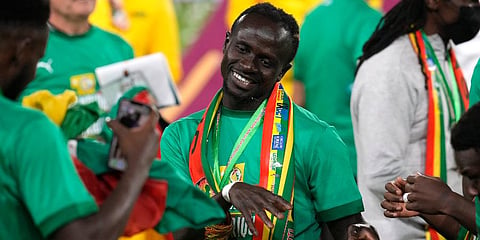 Senegal's Sadio Mane dances as they celebrate after winning the African Cup of Nations 2022 final match against Egypt at the Olembe stadium in Yaounde, Cameroon, Feb 6, 2022. (Photo | AP)