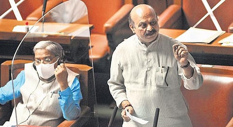 Chief Minister Basavaraj Bommai speaks in the Assembly in Bengaluru on Tuesday