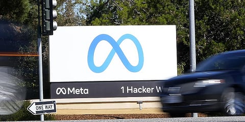 Meta sign at the company headquarters in Menlo Park, California.(File Photo | AP)
