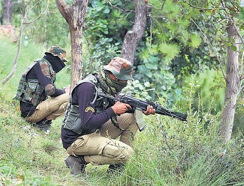 Security personnel at an encounter site in Jammu and Kashmir (File | PTI)