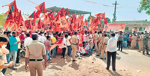 Police brings the situation under control as TRS and BJP workers clash in Nizamabad district’s Dharpally village on Saturday