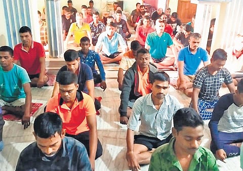 Youths attend a meditation session at the deaddiction centre, as part of DREAMS in Bhubaneswar | Express