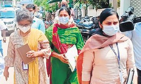 A team of CBI officials on their way to inspect girls hostel in Michaelpatti, Thanjavur, on Monday | Express