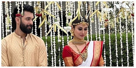 Mouni Roy and Suraj Nambiar during their marriage ceremony (Photo | Instagram/ arjunbijlani)