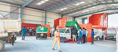 Arrangements being made at the new Secondary Collection and Transport Point (SCTP) at Jagadgirigutta in Kukatpally zone. (Photo| Twitter)