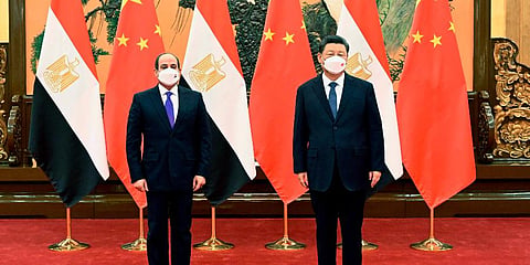 Chinese President Xi Jinping, right, meets with Egyptian President Abdel Fattah el-Sisi at the Great Hall of the People in Beijing, China, Saturday, Feb. 5, 2022. (Photo | AP)
