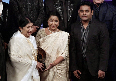 Lata Mangeshkar with Asha Bhosle and AR Rahman