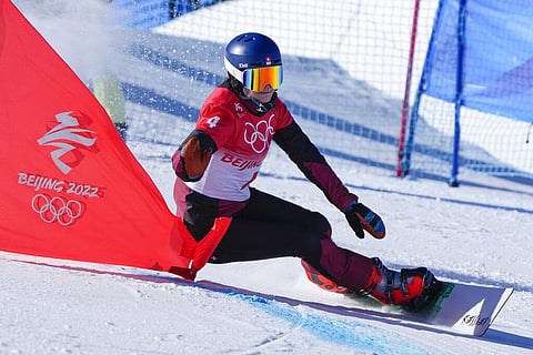Switzerland's Patrizia Kummer competes during the women's parallel giant slalom elimination run at the 2022 Winter Olympics. (Photo | AP)