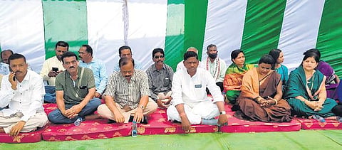 BJD leaders during the review meeting at Nabarangpur on Monday, Feb 28, 2022. (Photo | Express)