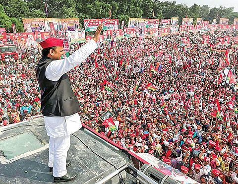 SP leader Akhilesh Yadav during a rally in Banda, UP. | file
