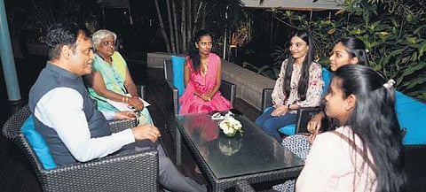 Minister Dr CN Ashwath Narayan interacts with the students on Wednesday