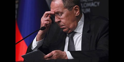 Russia's Foreign Minister listens to questions during a news conference following a tripartite meeting with Turkish and Ukraine foreign minister on March 10,2022(Photo | AP)
