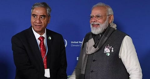 PM Narendra Modi (R) with Nepal PM Sher Bahadur Deuba (File Photo | Arindam Bagchi Twitter)