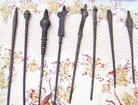 Ghantams (stylus used for writing on palm leaves) preserved in the CP Brown Research Centre for Languages, Kadapa | Express