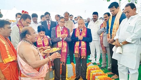 CJI Justice NV Ramana takes part in special puja as part of inauguratuion ceremony of the HIAMC in Hyderabad on Saturday