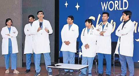 Srinivas Kishore, Director-ENT, AIG hospitals and his team interact with media on the occasion of World Sleep Day | R V K Rao