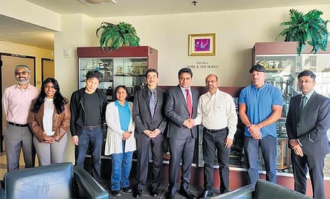 IT and Industries Minister K T Rama Rao with the Chemveda Life Sciences team in the US, on Monday