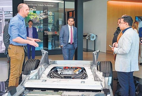 IT & Industries Minister KT Rama Rao interacts with Peter Rawlinson, CEO & CTO, and James Hawkins, Senior Director of Engineering of Lucid Motors at San Jose in California on Wednesday