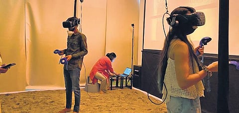 Visitors experiencing The Infinite Library