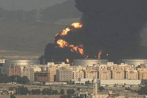 A cloud of smoke rises from a burning oil depot in Jiddah, Saudi Arabia. ( Photo | AP)