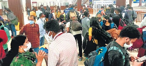 168 Keralite students who landed at the Kochi airport on Wednesday night in a chartered flight from Ukraine. The flight was chartered by Norka from Delhi