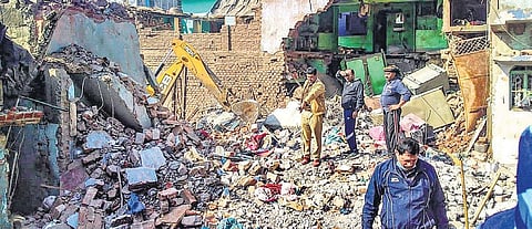 Rescue operation underway at the explosion site in Bhagalpur (Photo | PTI)