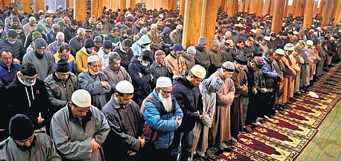 Muslims offer prayers at the Jamia Masjid in Srinagar on Friday | Zahoor Punjabi