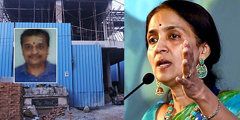 According to official records, Chitra Ramakrishna (Right) bought the plot where 'The Peak' stood for upwards of Rs 12.9 crore. (Inset : Anand Subramanian). (Photo | PTI/ Sunish P Surendran)
