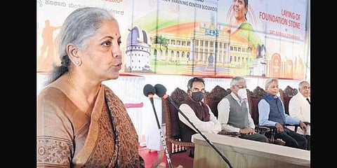 FM Niramala Sitharaman speaks at a programme in Mysuru city.(Photo | Express)