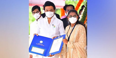 Grace Banu bags the Best Transperson Award in 2021 in Tamil Nadu. (Photo | Express, EPS)