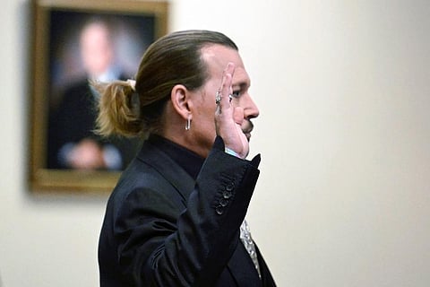 Actor Johnny Depp is sworn in during a hearing at the Fairfax County Circuit Court in Fairfax. ( Photo | AP)