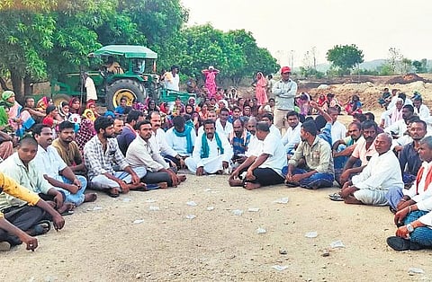 Tribals stage a protest at Kokyanayak tanda on Wednesday demanding the works under the KLIS Package 22 be halted