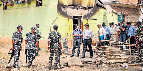 CBI officers and forensic experts at the site of carnage in Birbhum district recently. (File Photo | PTI )