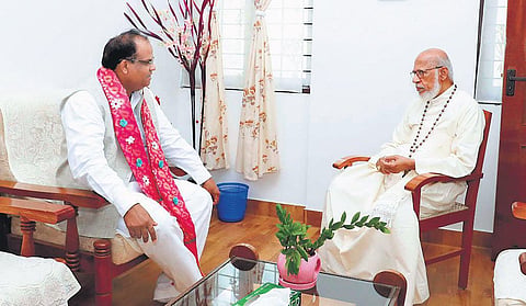 Union Minister John Barla with Cardinal George Alencherry at Mount St Thomas, Kakkanad, on Friday