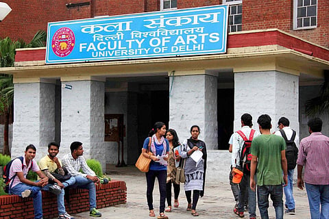 File photo of students at the Daulatram college after the admission process of Delhi University started, in New Delhi. (Photo | PTI)