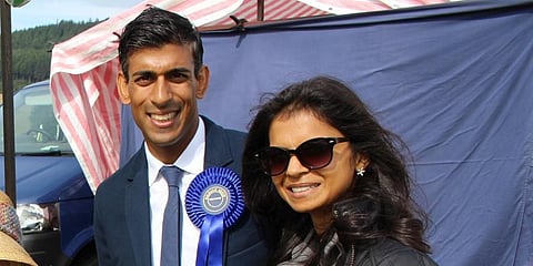 British finance minister Rishi Sunak (L) with his wife Akshata Murty (R).(Photo | Rishi Sunak, Facebook)