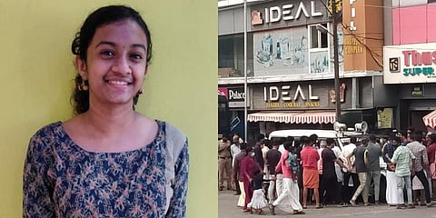 People crowd in front of Ideal snacks bar after news breaks out that a schoolgirl died and several others fell ill after having shawarma there, at Cheruvathur in Kasaragod district on Sunday.