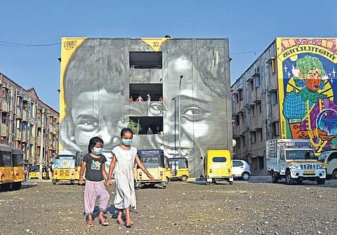 The art district project, executed in Kannagi Nagar to improve the aesthetics of the buildings, has been welcomed by all | Express