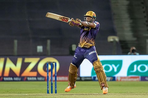 Russell of Kolkata Knight Riders plays a shot during the Indian Premier League 2022 cricket match between Kolkata Knight Riders and Sunrisers Hyderabad, at the MCA International Stadium. (Photo : PTI)