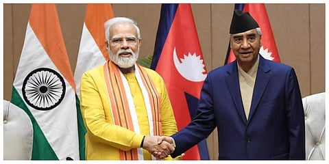 Prime Minister Narendra Modi with Nepalese counterpart Sher Bahadur Deuba.