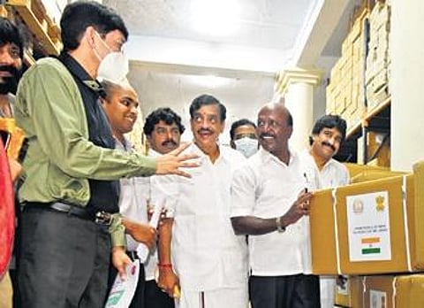 Health Minister Ma Subramanian inspects TNMSC’s District Drug Warehouse on Sunday | R Satish Babu